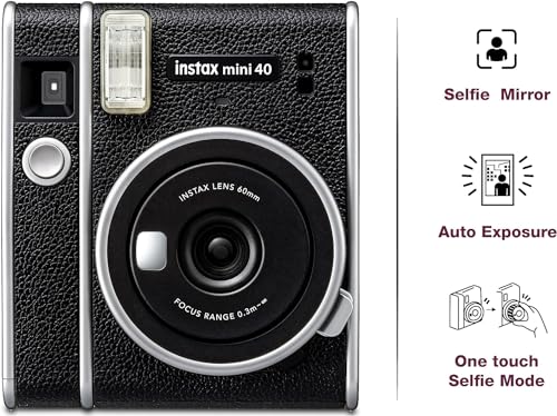 Black Instax Mini 40: Easy Automatic Exposure Camera