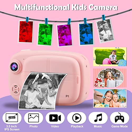 Misilmp Kids Instant Camera - 1080P Video, Pink