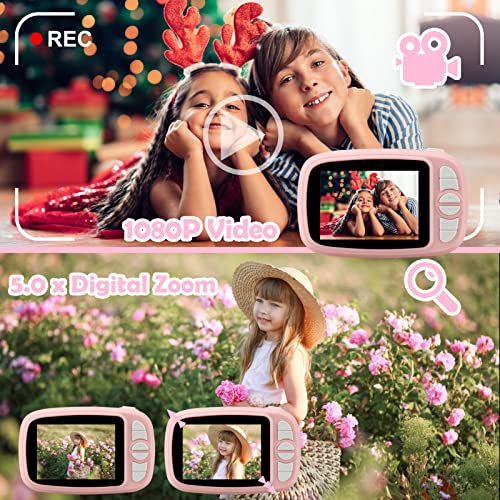 Misilmp Kids Instant Camera - 1080P Video, Pink