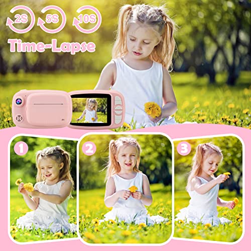 Misilmp Kids Instant Camera - 1080P Video, Pink