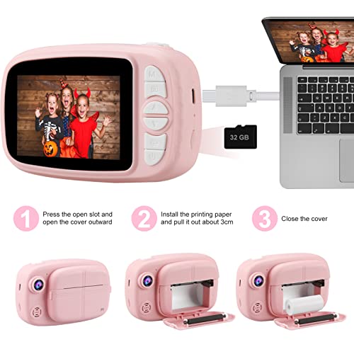 Misilmp Kids Instant Camera - 1080P Video, Pink