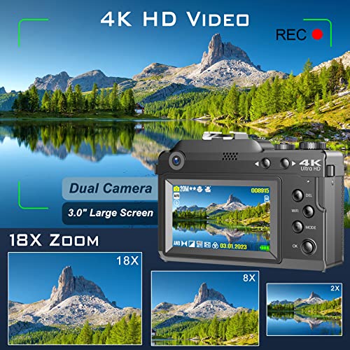 4K Digital Camera with Dual Lens, Wifi & 32GB