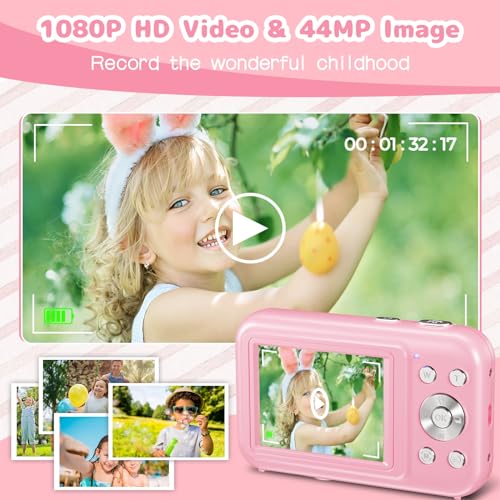 44MP Kids Digital Camera, 1080P FHD, 32GB SD