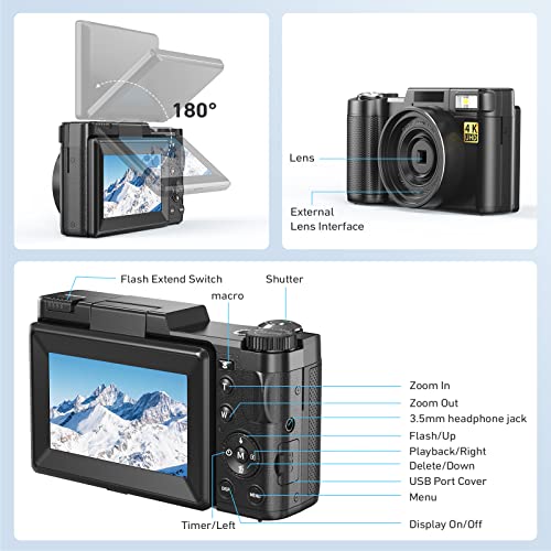 4K UHD Vlogging Camera, 48MP Compact Photography