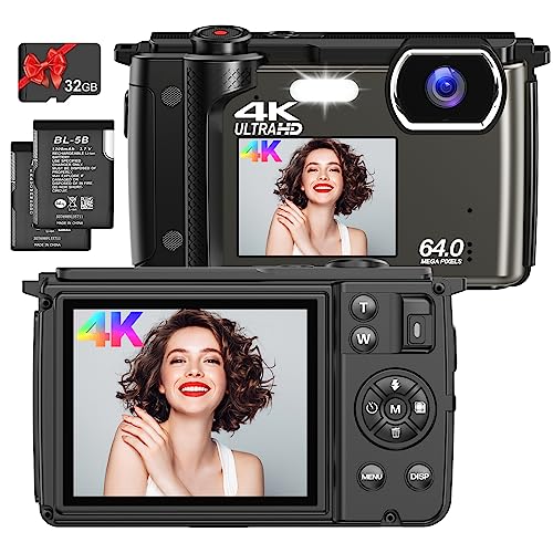 64MP 4K Video Camera with Dual Screens