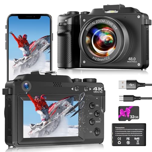 4K 48MP Compact Digital Camera with Dual-lens Selfie