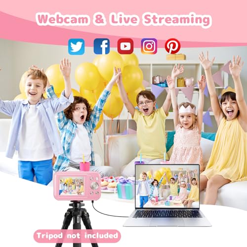 44MP Kids Digital Camera, 1080P FHD, 32GB SD