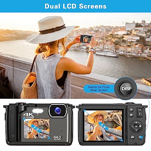 64MP 4K Video Camera with Dual Screens