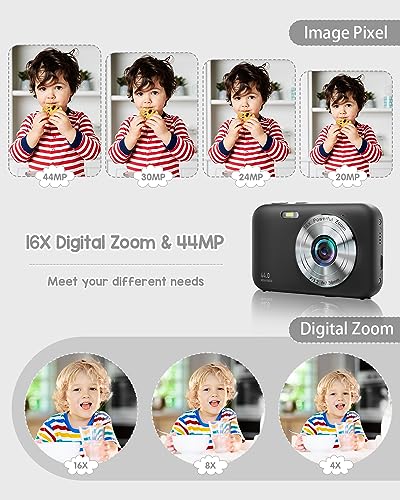 Compact Digital Camera, FHD 1080P, 44MP, 2.5" LCD, 16X Zoom