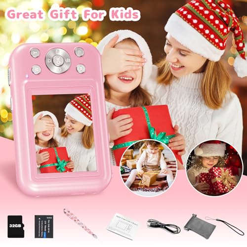 44MP Kids Digital Camera, 1080P FHD, 32GB SD