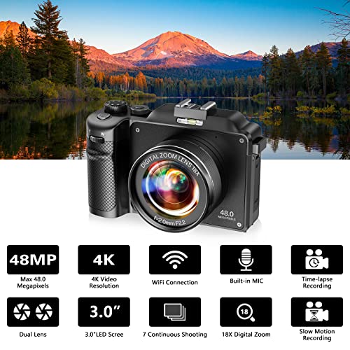 4K 48MP Compact Digital Camera with Dual-lens Selfie
