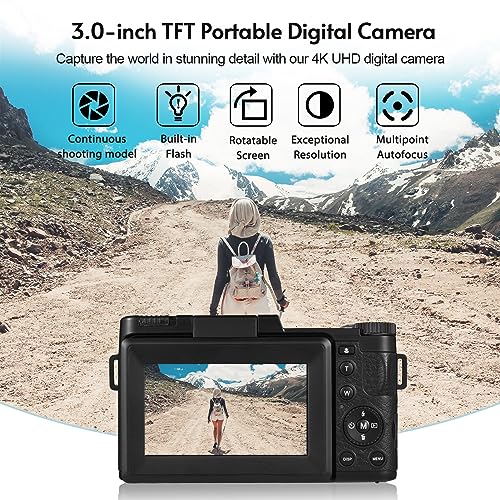 Andoer Compact Autofocus Camera: 16X Zoom, Rotatable Screen