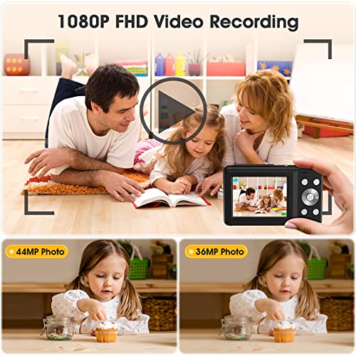 Amdeurdi Compact Camera FHD 1080P 44MP, 16X Digital Zoom
