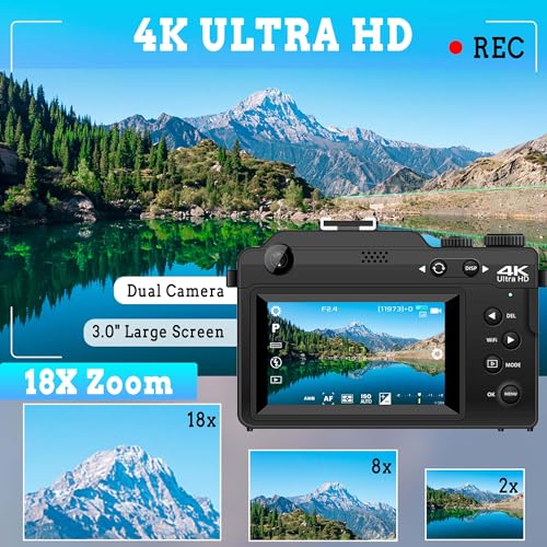 Dual-lens 4K Camera: 48MP Zoom Vlogging, 32GB SD