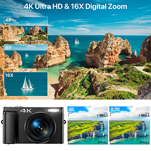 Umipyiza 4K Autofocus Digital Camera, 48MP, 16X Zoom