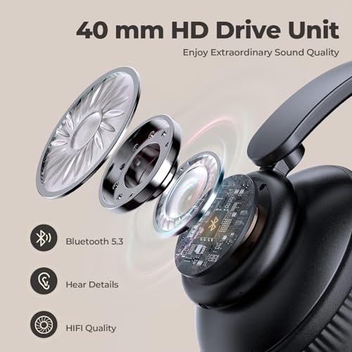 Wireless Over Ear Headphones, Bluetooth, 80 Hours Playtime, HiFi Stereo