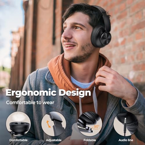 Wireless Over Ear Headphones, Bluetooth, 80 Hours Playtime, HiFi Stereo