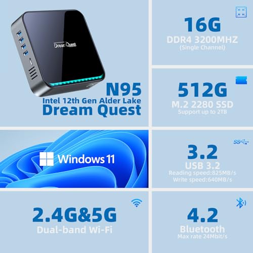 DreamQuest Mini PC, Windows 11, 12th Gen Intel