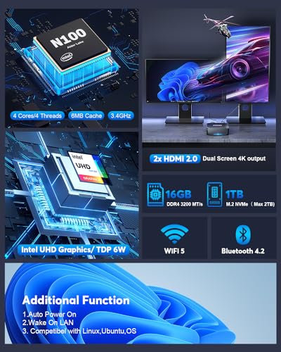 NiPoGi Alder Lake-N100 Mini PC, 1024GB SSD, 16GB RAM
