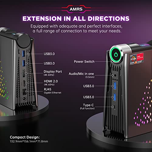 AMDMini Gaming PC, Ryzen 7, 32GB DDR4, 512GB SSD
