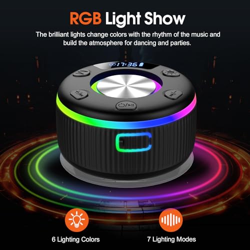 Portable Bluetooth Shower Speaker with Time Display, RGB Lights