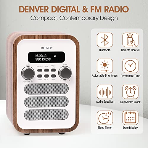 Denver DAB-48 Bluetooth DAB Radio - White, Remote