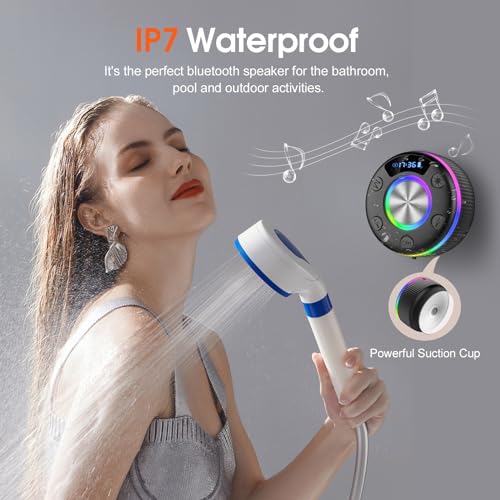Portable Bluetooth Shower Speaker with Time Display, RGB Lights