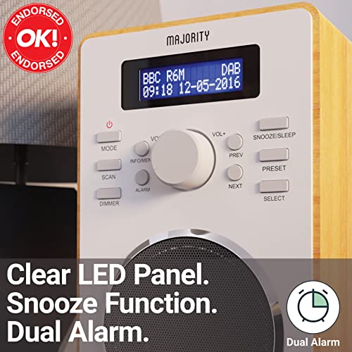 Oak Wood DAB/DAB+ Digital Radio | 20 Presets | Dual Alarm
