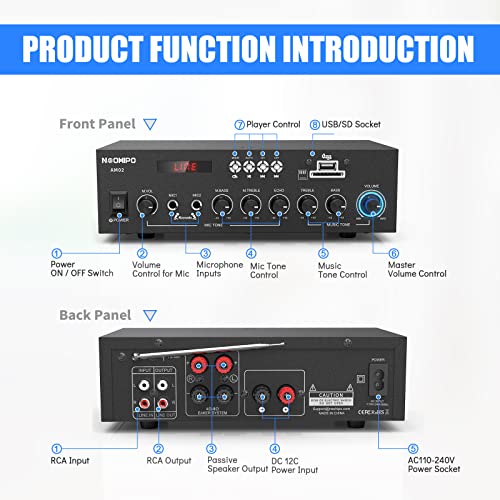 NEOHIPO Bluetooth 5.0 Stereo Receiver Amplifier