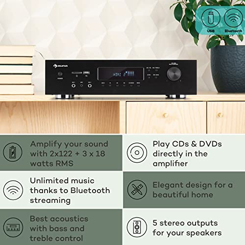 Auna Bluetooth Amplifier: Hifi Stereo System with Remote