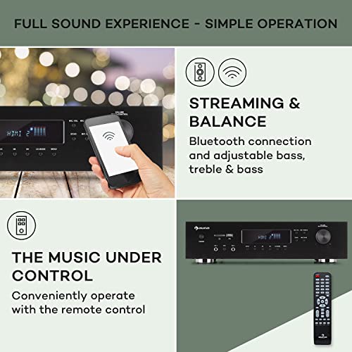 Auna Bluetooth Amplifier: Hifi Stereo System with Remote