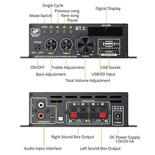 Bluetooth 5.0 Stereo Amplifier - 40W x 2