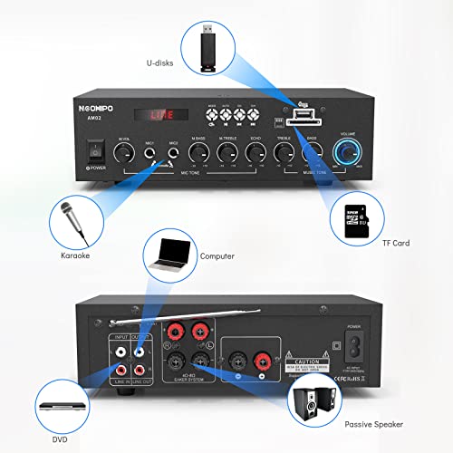 NEOHIPO Bluetooth 5.0 Stereo Receiver Amplifier
