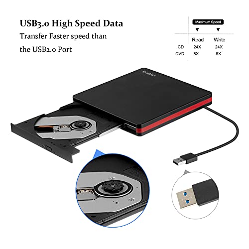 Portable USB 3.0 CD/DVD Rewriter for Multiple Systems