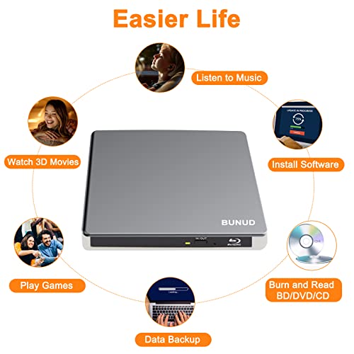 Blu-Ray Burner Writer with USB-C & USB 3.0