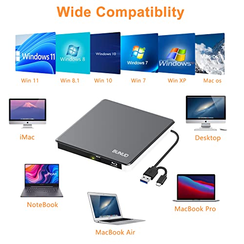 Blu-Ray Burner Writer with USB-C & USB 3.0