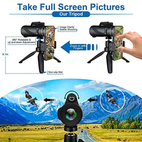 High Power 40X60 Monocular Telescope with Smartphone Holder