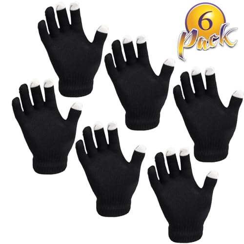 6 Pair True Face Touch Screen Gloves - Black