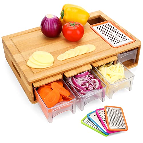 BRITOR Large Bamboo Chopping Board with Containers