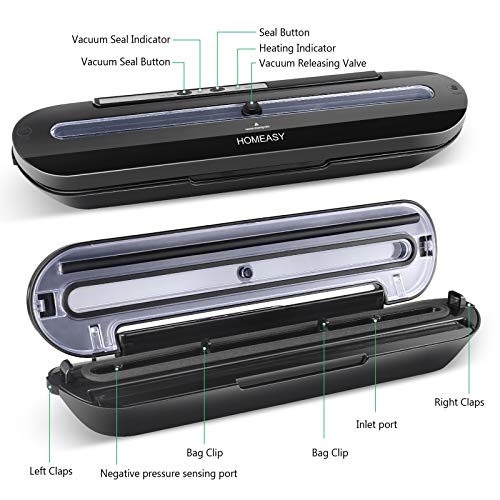 Homeasy Food Vacuum Sealer: One-Touch Sealing (Black)