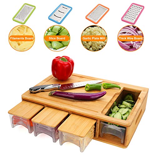 BRITOR Large Bamboo Chopping Board with Containers