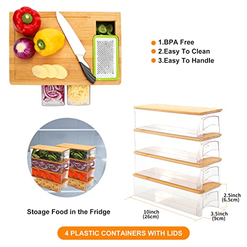 BRITOR Large Bamboo Chopping Board with Containers