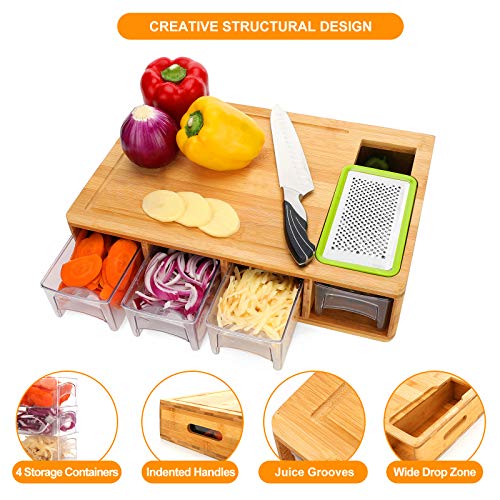 BRITOR Large Bamboo Chopping Board with Containers