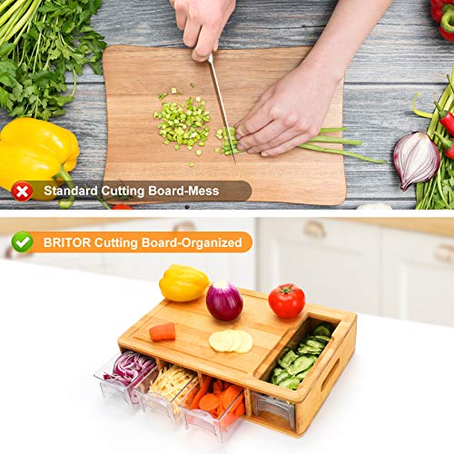 BRITOR Large Bamboo Chopping Board with Containers