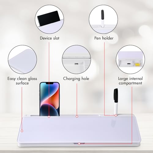 Desktop Glass Whiteboard Organizer with Pen and Eraser