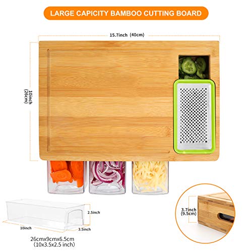 BRITOR Large Bamboo Chopping Board with Containers