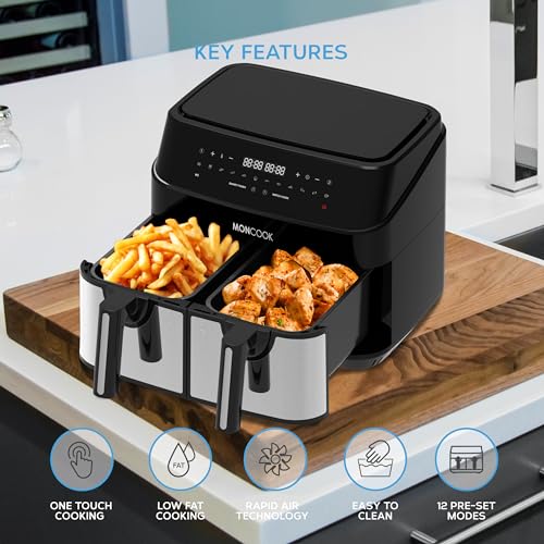MONCOOK 10L Double Air Fryer with 2 Baskets