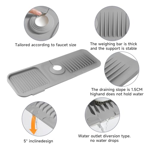 Grey Silicone Faucet Mat for Kitchen and Bathroom