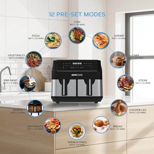 MONCOOK 10L Double Air Fryer with 2 Baskets