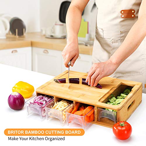 BRITOR Large Bamboo Chopping Board with Containers